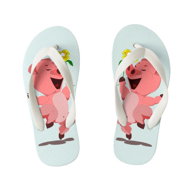 Les tongs de l'enfant drôle avec un cochon heureux (Semelle)