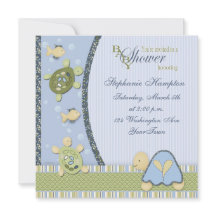 Les tortues en Baby shower bleu et vert Invitation