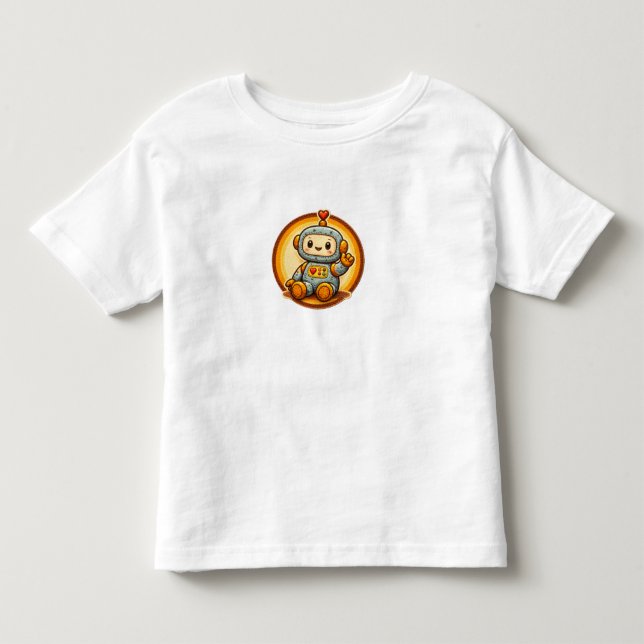 Les Tous Petits Petit Robot Mignon Patch Rétro T-Shirt pour Tout-P (Devant)