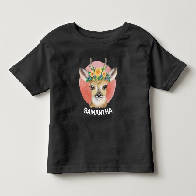 Les Tous Petits T-shirt pour tout-petit à aquarelle Cerf Fleur (Devant)