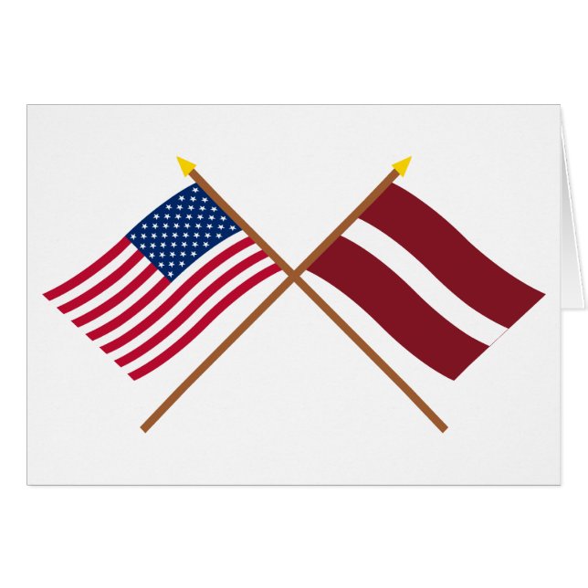 Les USA et drapeaux croisés par Lettonie (Devant horizontal)