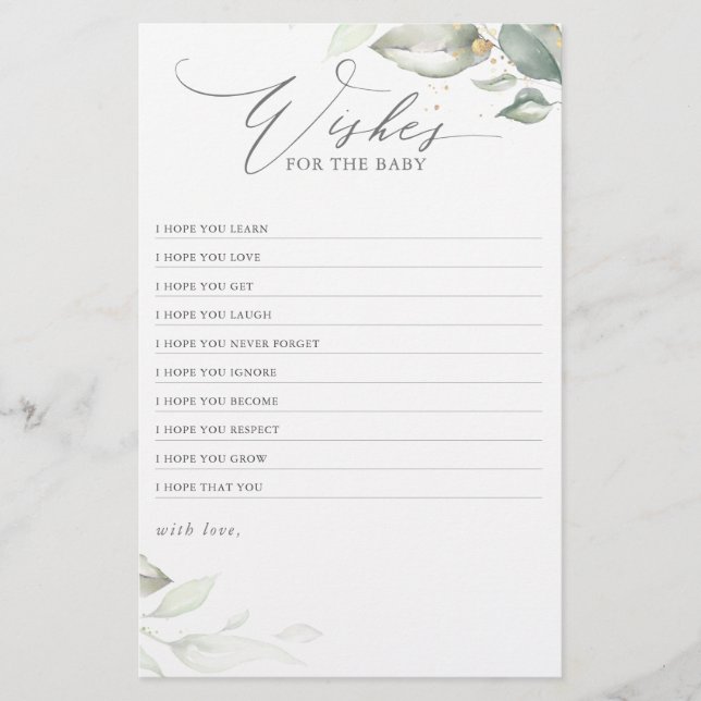 Les Voeux Pour Le Baby shower Vert Élégant Bébé (Devant)