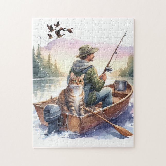 Les vrais hommes pêchent avec des chats Puzzle pou (Vertical)