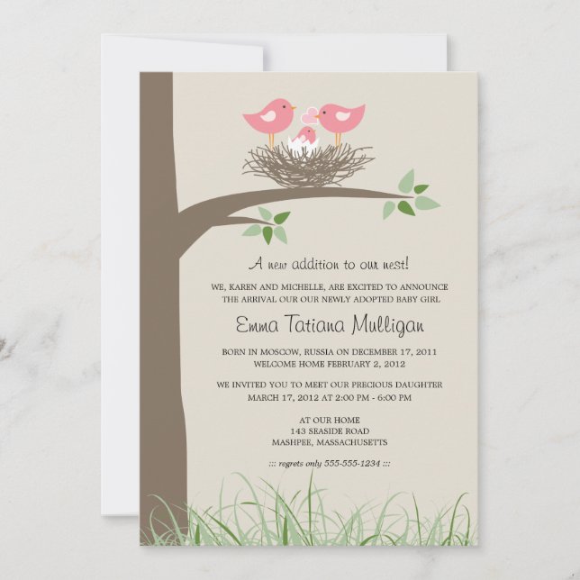 Lesbian Couple Adoption Faire-part Nid d'oiseau (Devant)