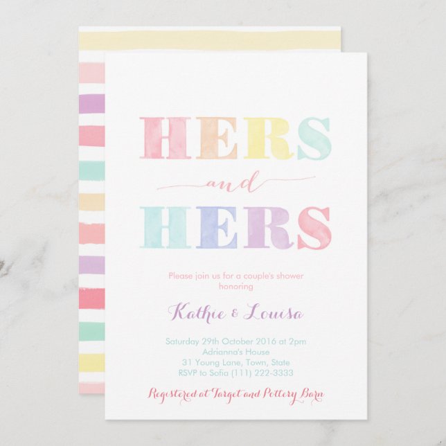 Lesbian Couples Shower invitation, carte arc-en-ci (Devant / Derrière)