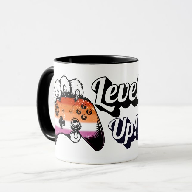 Lesbian Pride Level Up Tiger Paw Controller Mug (Devant gauche)
