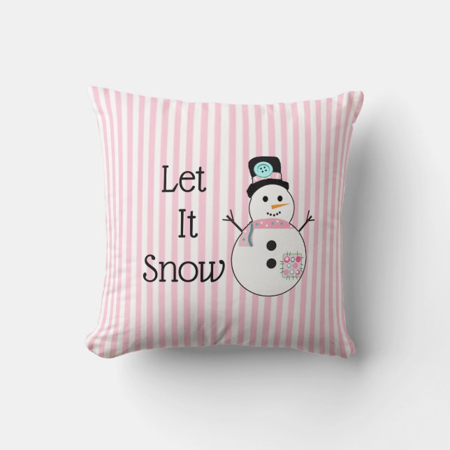 Let It Snow Snowman rose & blanc Coussin de Noël (Recto)