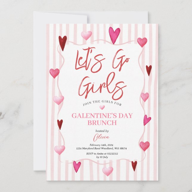 Let’s Go Girls Galentine’s Day Brunch Invitation (Devant)