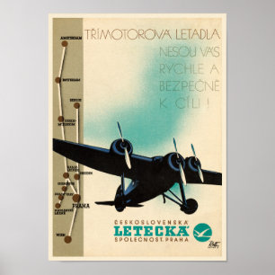 Letecka Tchécoslovaquie Poster vintage 1932