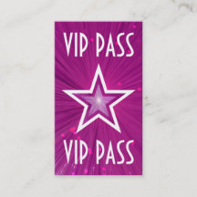 L'étoile rose 'VIP PASS' carte de visite en blanc
