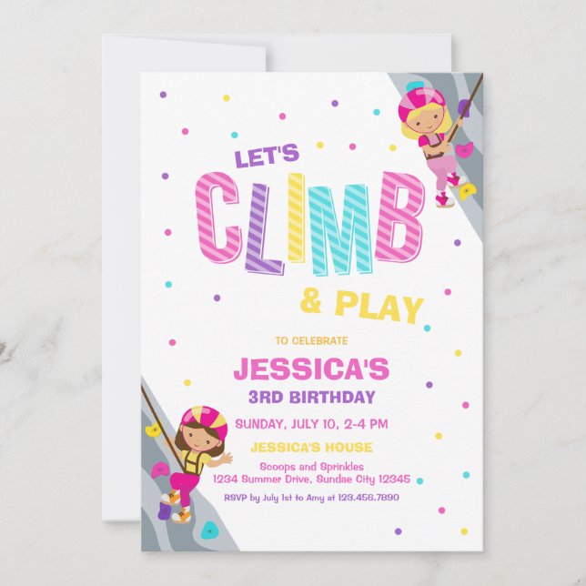 Let's Climb & Play Climbing Birthday Invitation (Devant)