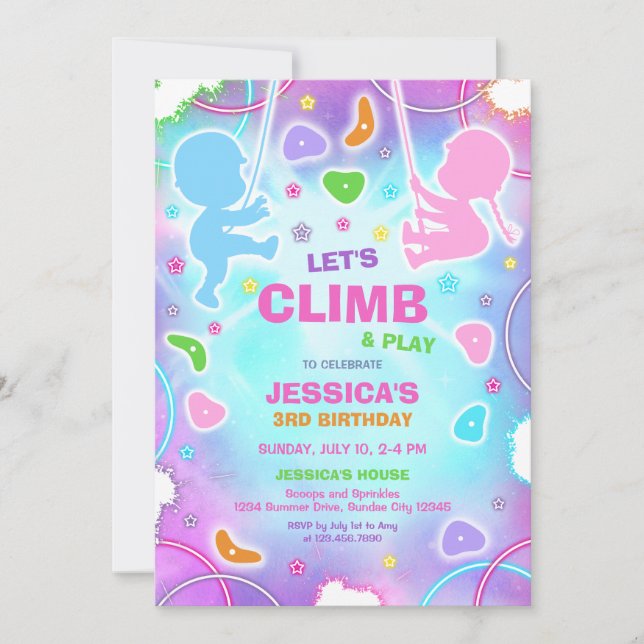 Let's Climb & Play Climbing Birthday Invitation (Devant)