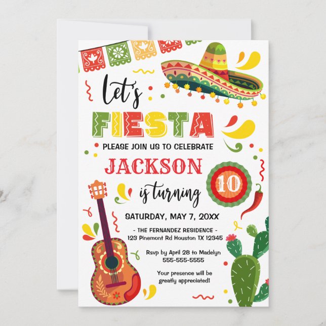 LET'S FIESTA Birthday Party Invitation (Devant)