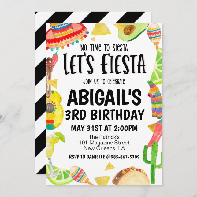 Let's Fiesta Birthday Party Invitation (Devant / Derrière)
