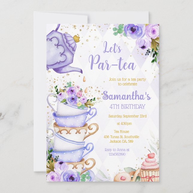 Let's Par-tea Birthday Tea Party Invitation (Devant)