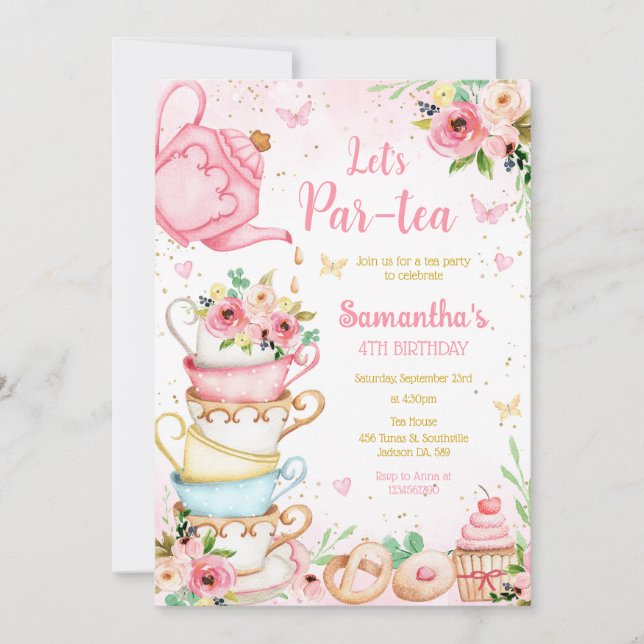 Let's Par-tea Birthday Tea Party Invitation (Devant)