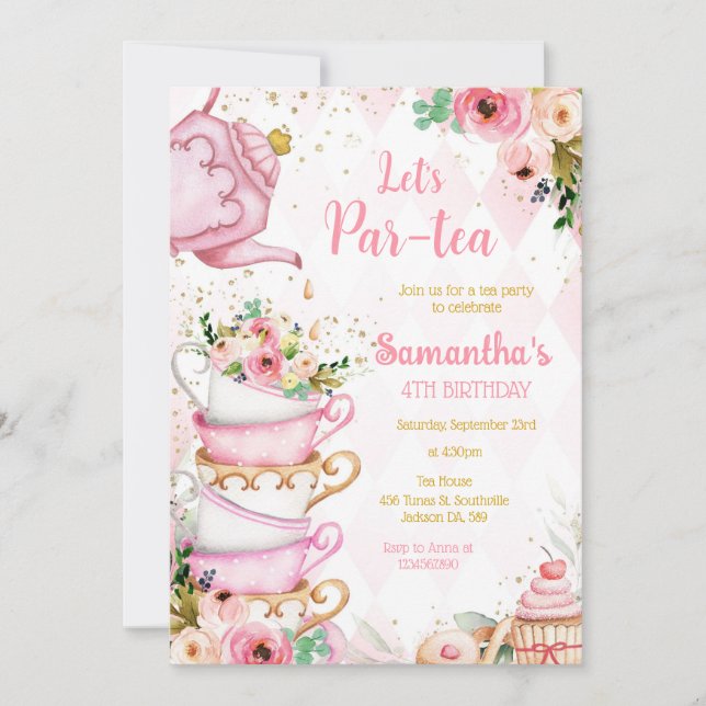 Let's Par-tea Birthday Tea Party Invitation (Devant)