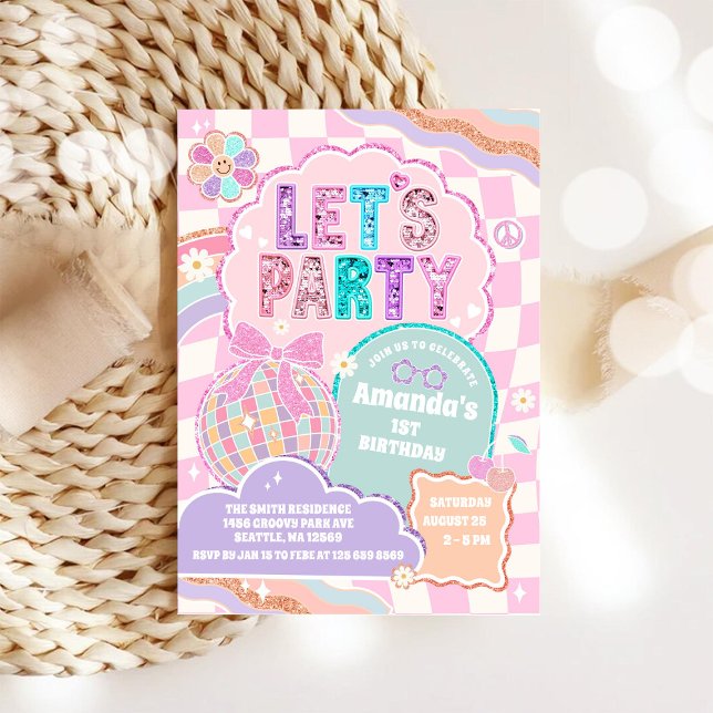 LET'S PARTY Disco Rainbow Birthday Invitation (Créateur téléchargé)
