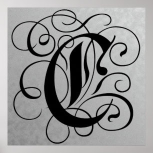 Letter C, Gothic Monogram Black Poster
