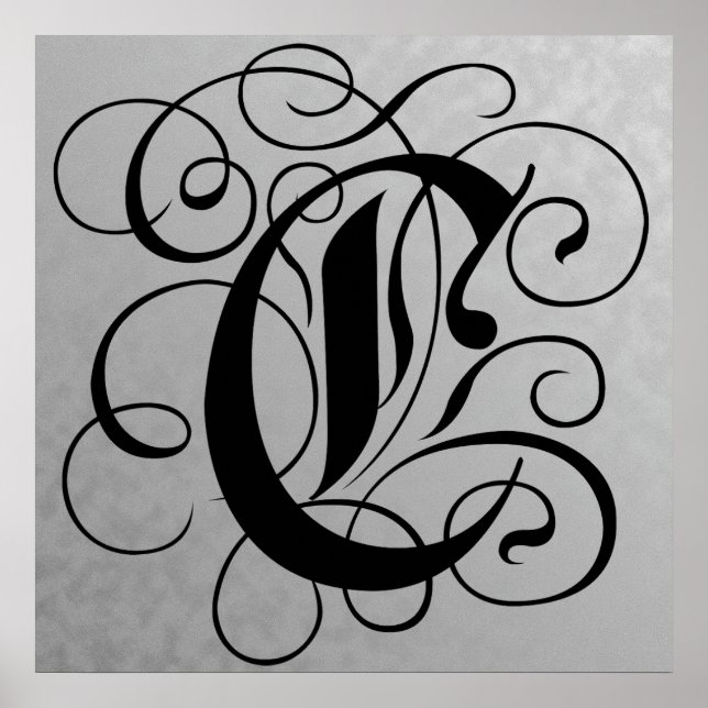 Letter C, Gothic Monogram Black Poster (Devant)