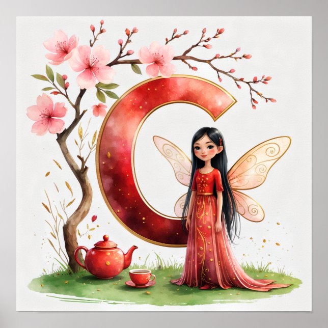 Letter C Tea Ceremony Fairy Poster Asian Alphabet (Devant)