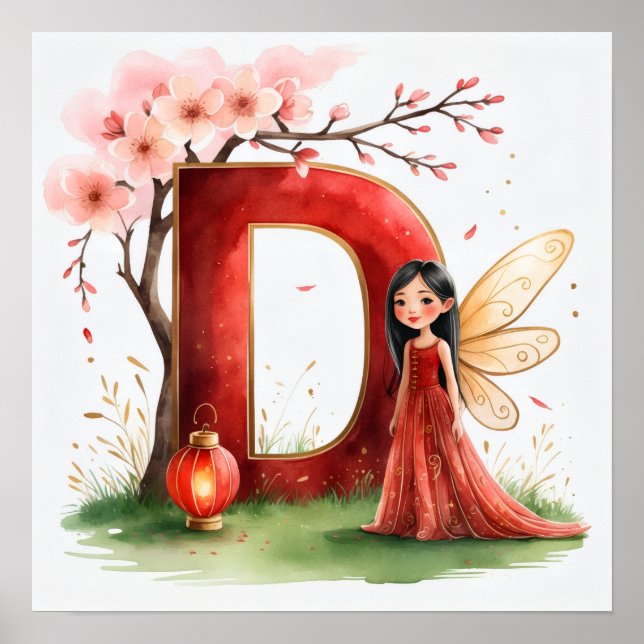  Letter D Chinese Lantern Fairy Poster Nursery Art (Devant)