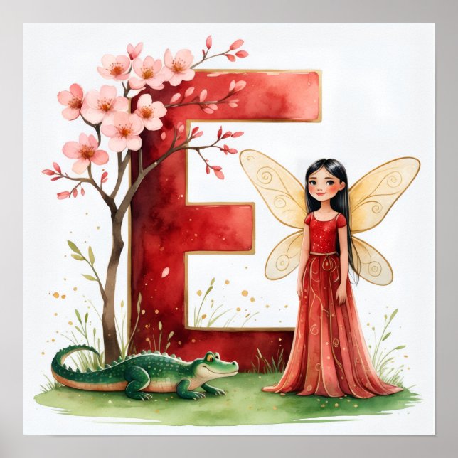 Letter E Alligator Fairy Poster Wildlife Alphabet (Devant)