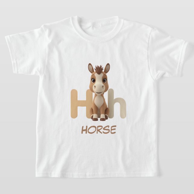 Letter H Horse Educational Kids T-Shirt | Uppercas (Poser)