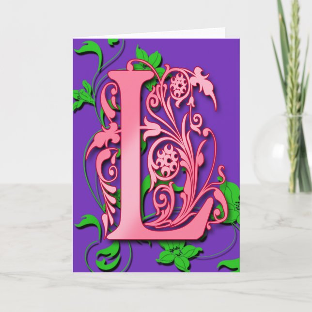 Letter L Monogram Initial on Pink Purple Cards (Devant)
