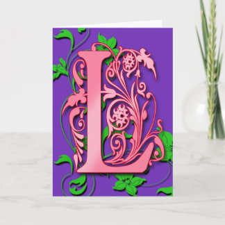 Letter L Monogram Initial on Pink Purple Cards
