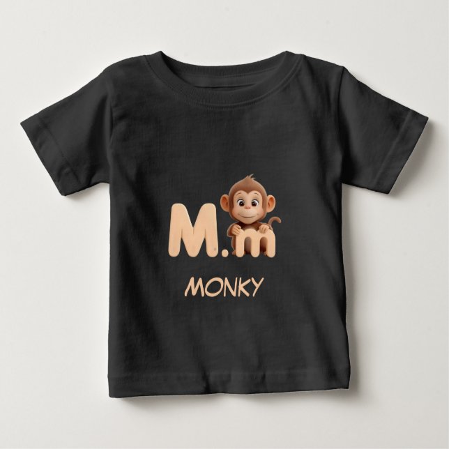 Letter M Monkey Educational Kids T-Shirt | Upperca (Devant)