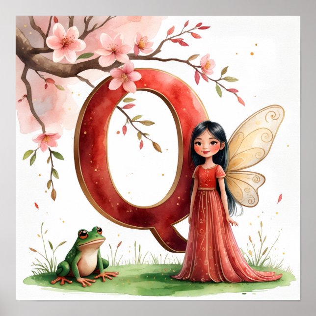 Letter Q Frog Fairy Poster - Chinese Alphabet Art (Devant)