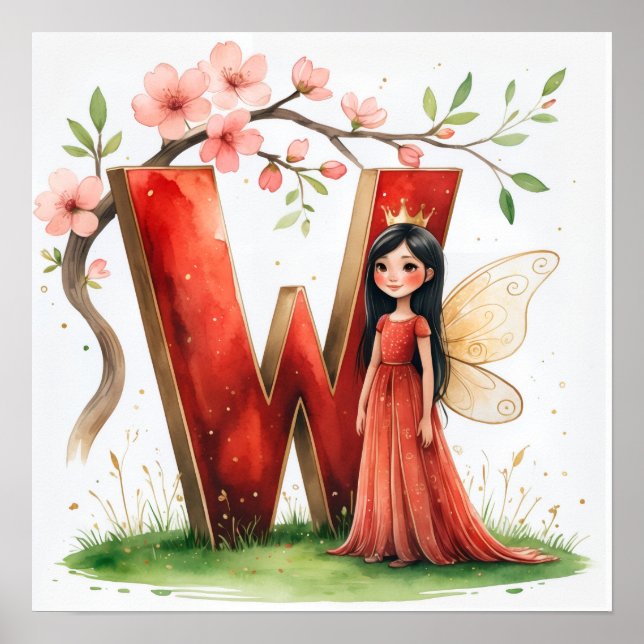 Letter W Crown Princess Fairy Poster Alphabet Art (Devant)