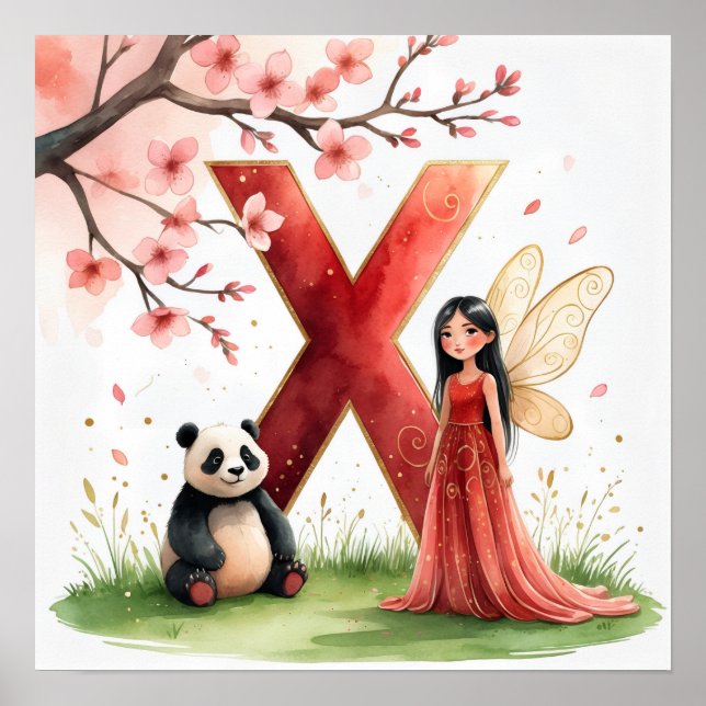 Letter X Panda Fairy Poster - Chinese Alphabet Art (Devant)