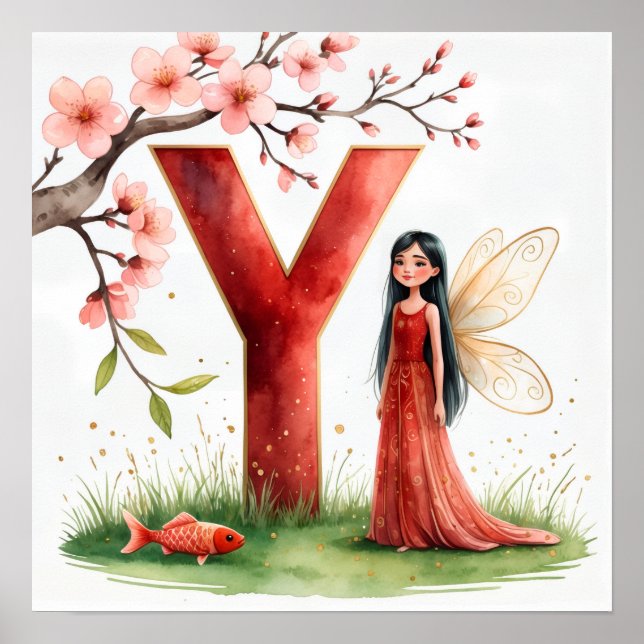  Letter Y Koi Fish Fairy Poster - Alphabet Art (Devant)