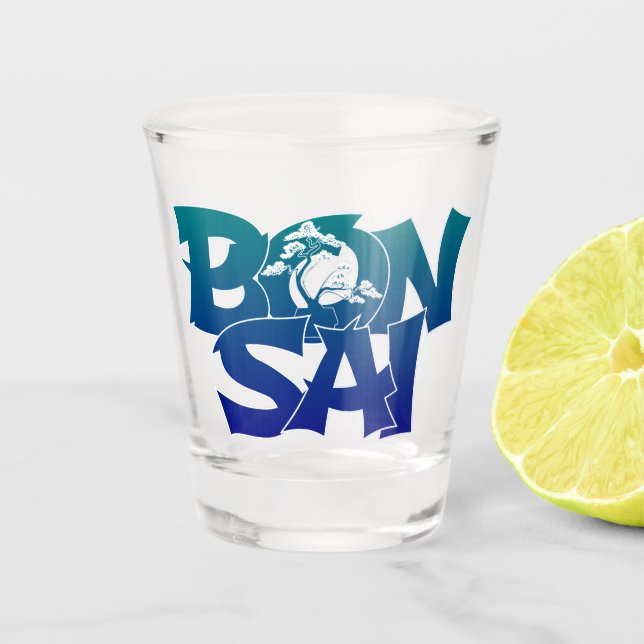 Lettrage 'BONSAI' avec bonsaï verre de tir (Devant)