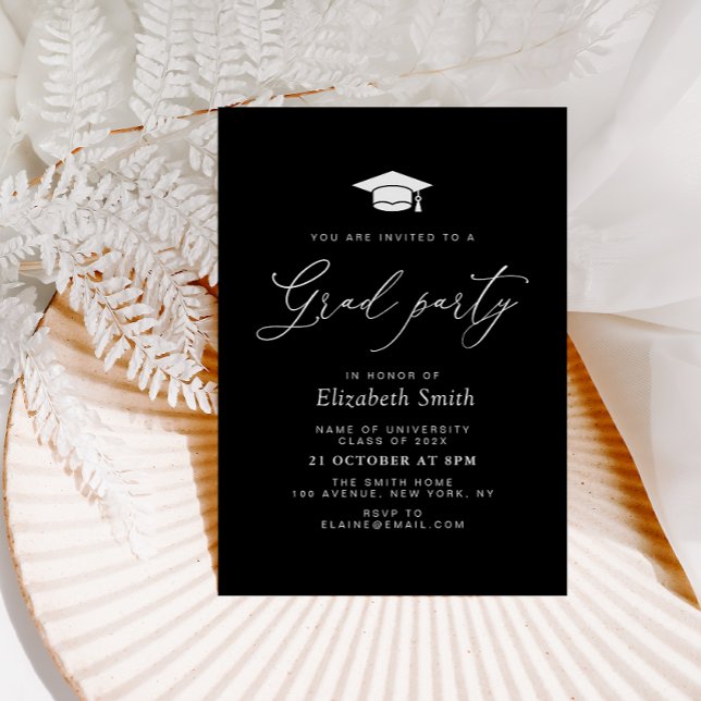 lettrage moderne invitation black grad party (Créateur téléchargé)