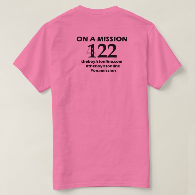 Lettrage noir (rose) de T-shirt "sur mission" (Design dos)