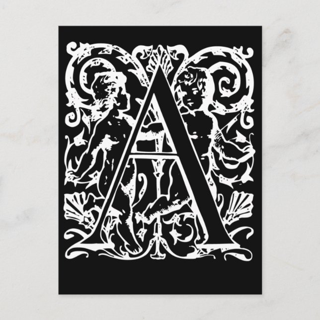 Lettre A Cartes Monogrammes noires et blanches (Devant)