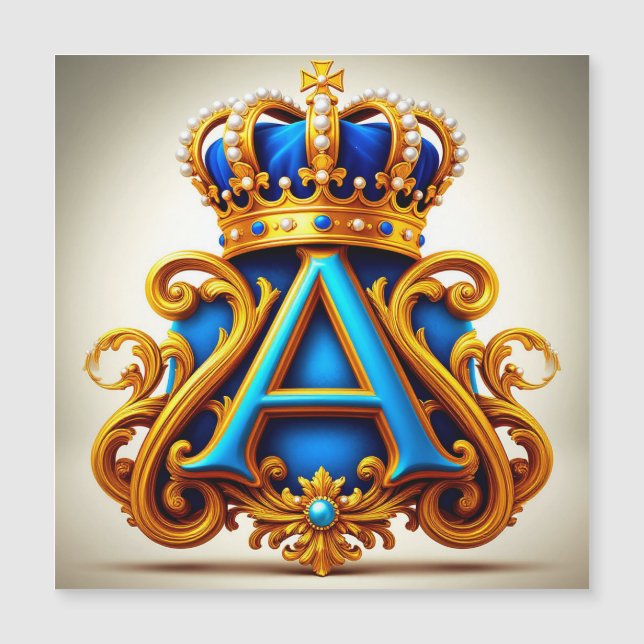 Lettre A dorée ornée avec cadre et couronne (Devant)
