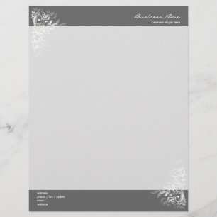 Lettre À En-tête Élégante Fleur blanche rétro qui souffle gris fonc