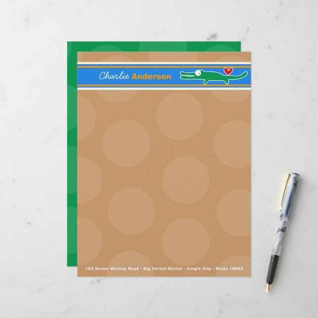 Lettre À En-tête En-tête personnalisable personnelle de l'alligator (Devant/Arrière en situation)