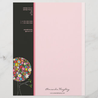 Lettre À En-tête Fleurs printanières colorées Arbre fantaisiste et