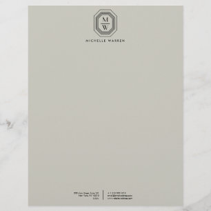 Lettre À En-tête Logo Monogramme Art Déco sur Taupe