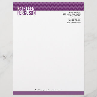Lettre À En-tête Motif chevron chic violet profond deux tons stylis