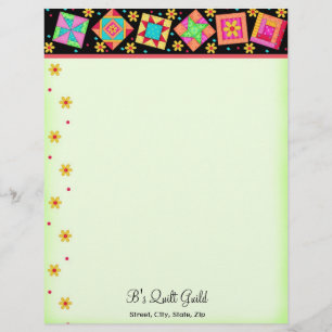 Lettre À En-tête Patchwork Quilt Blocks Black Green Lethead