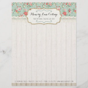 Lettre À En-tête Shabby Chic Roses, Lace & Burlap Boutique Vintage