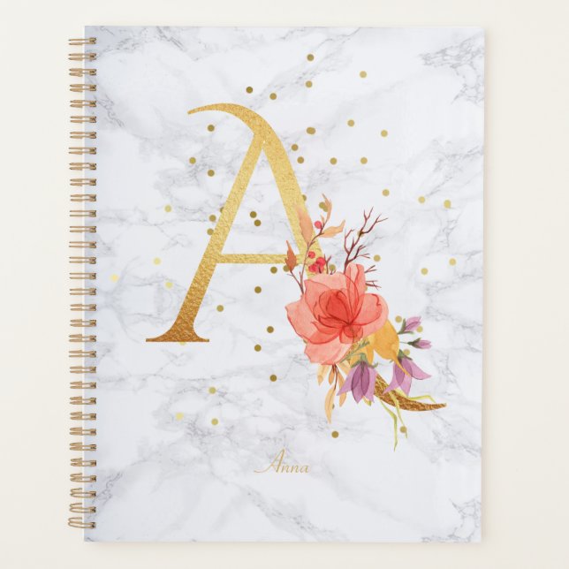 Lettre A Monogramme Doré Aquarelle Marbre Moderne (Devant)