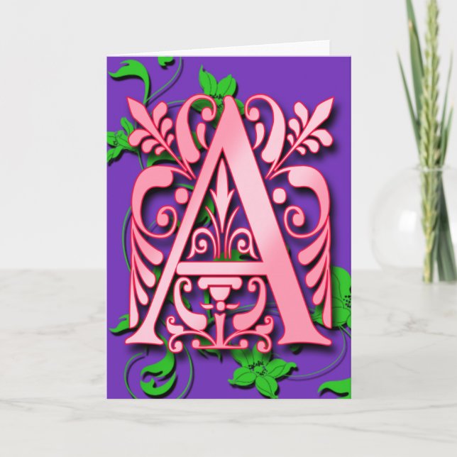 Lettre A Monogramme initiale sur les cartes violet (Devant)