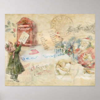 "Lettre à Père Noël" Affiche de Noël Vintage
